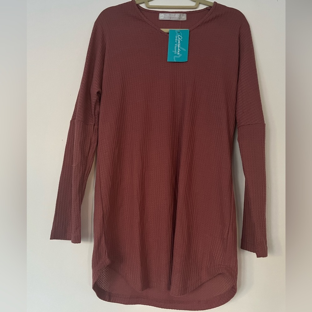 New - Rose pink long sleeved ribbed nightgown - Size L